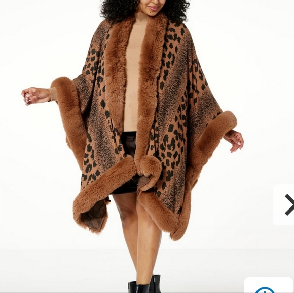 KATHY IRELAND Fashion 360 Safari Skies Faux Fur Trim Cape - NEW - Picture 3 of 4